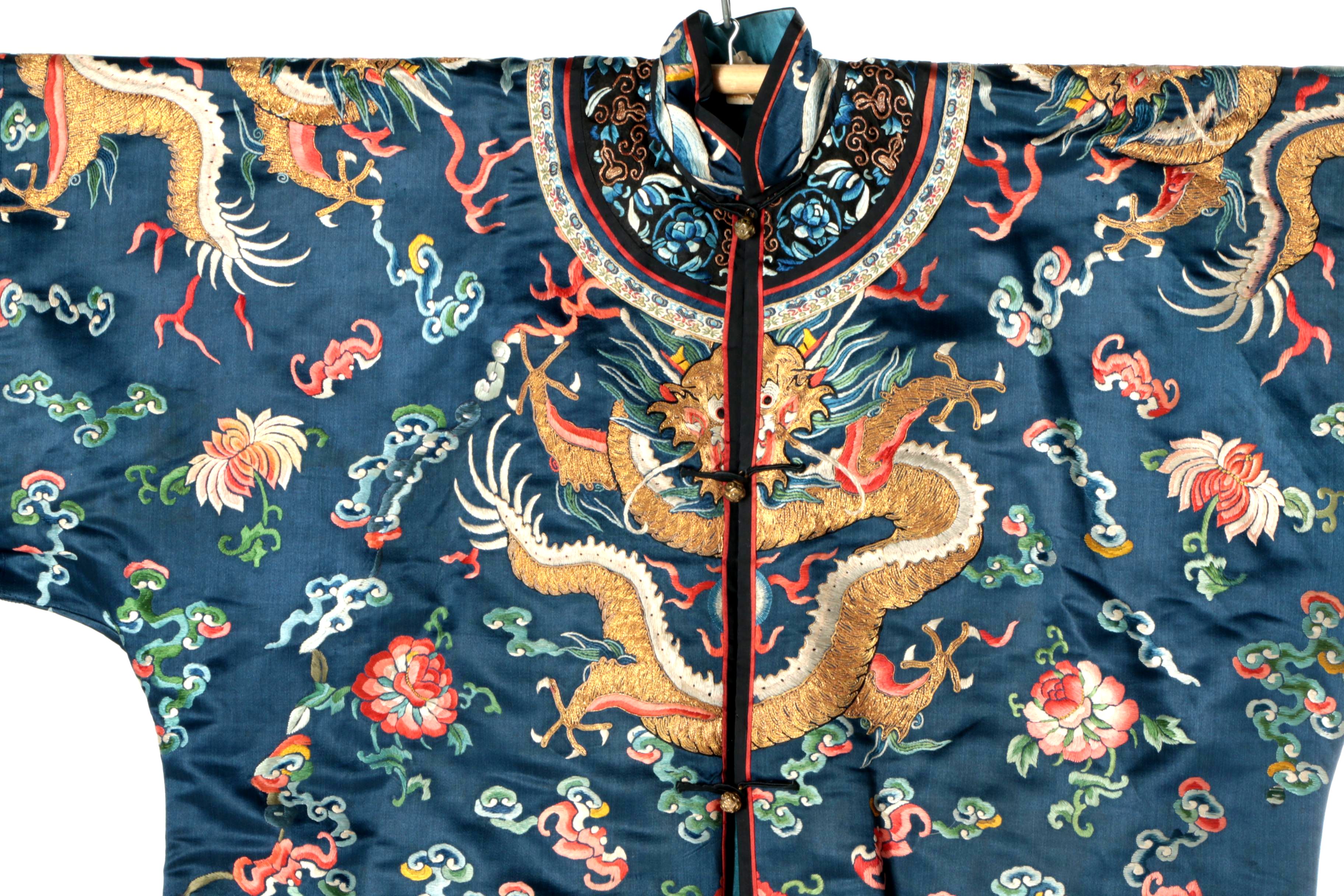 Women's Late Qing Dynasty Chinese Hand-Embroidered Silk Dragon Robe