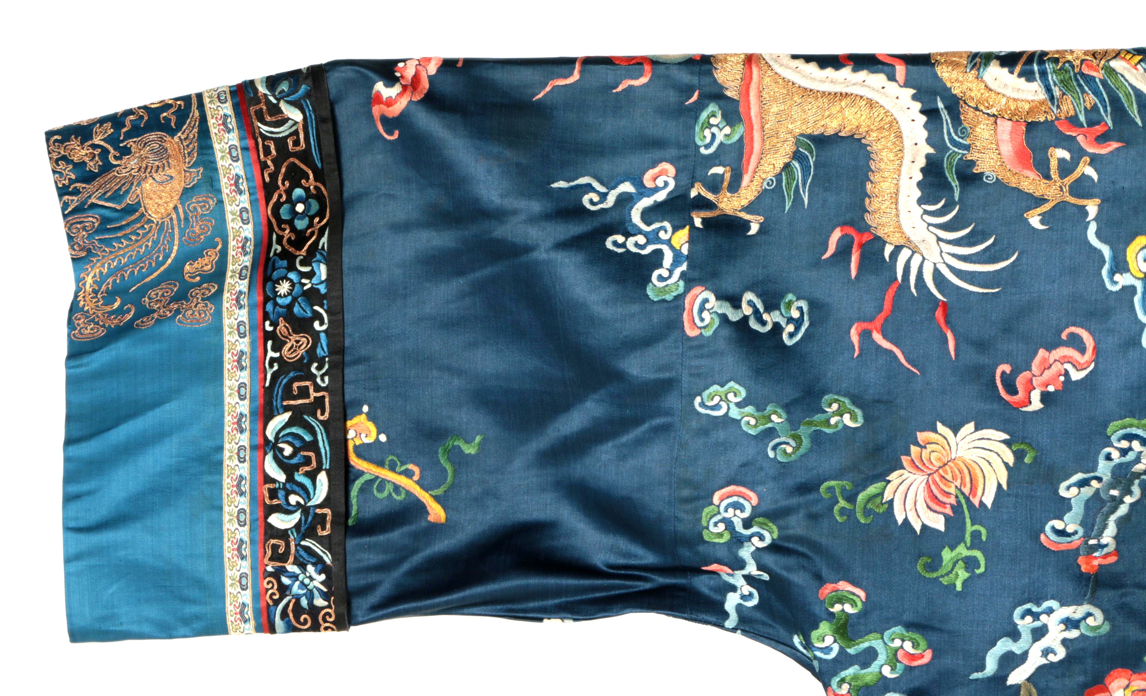 Women's Late Qing Dynasty Chinese Hand-Embroidered Silk Dragon Robe