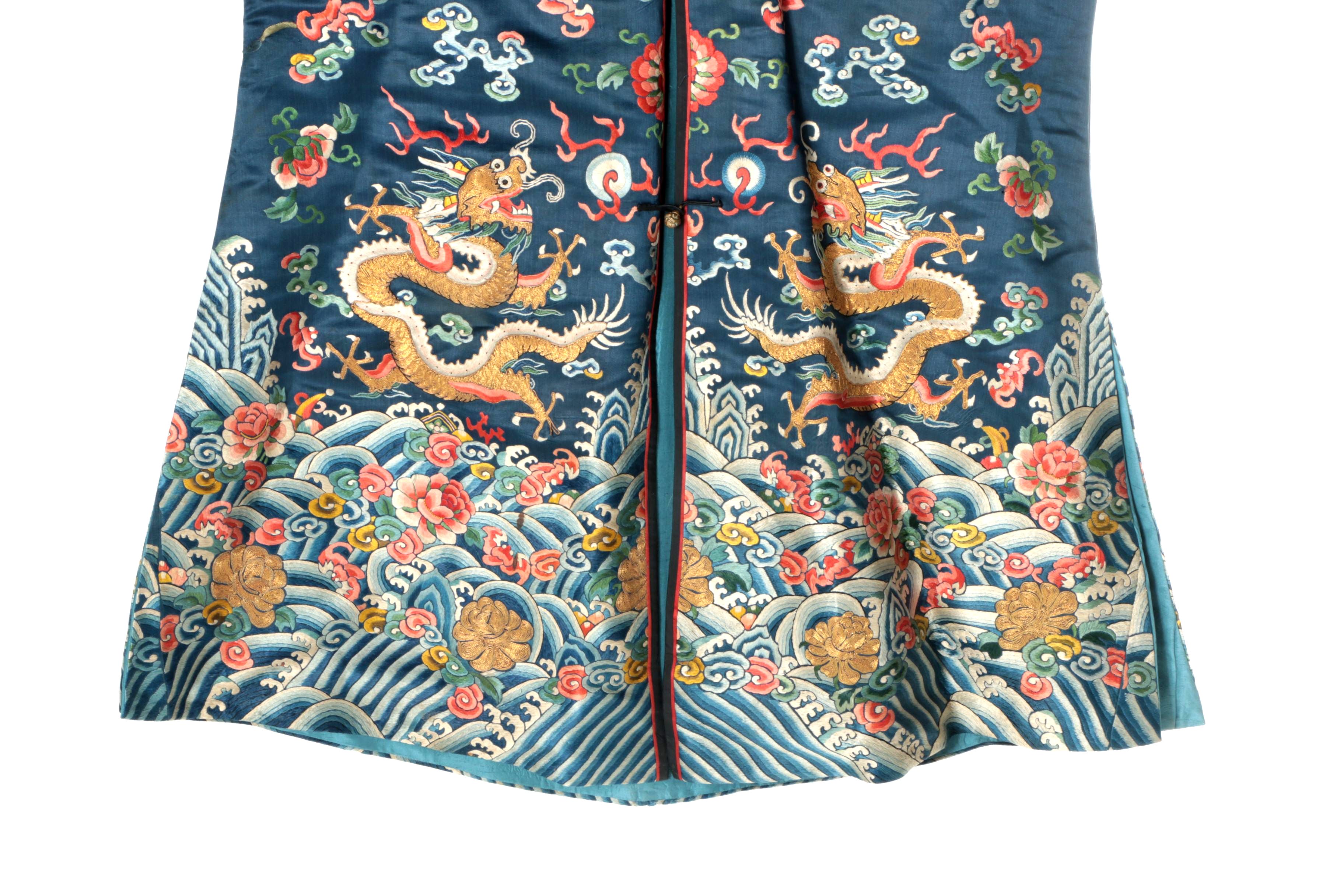 Women's Late Qing Dynasty Chinese Hand-Embroidered Silk Dragon Robe