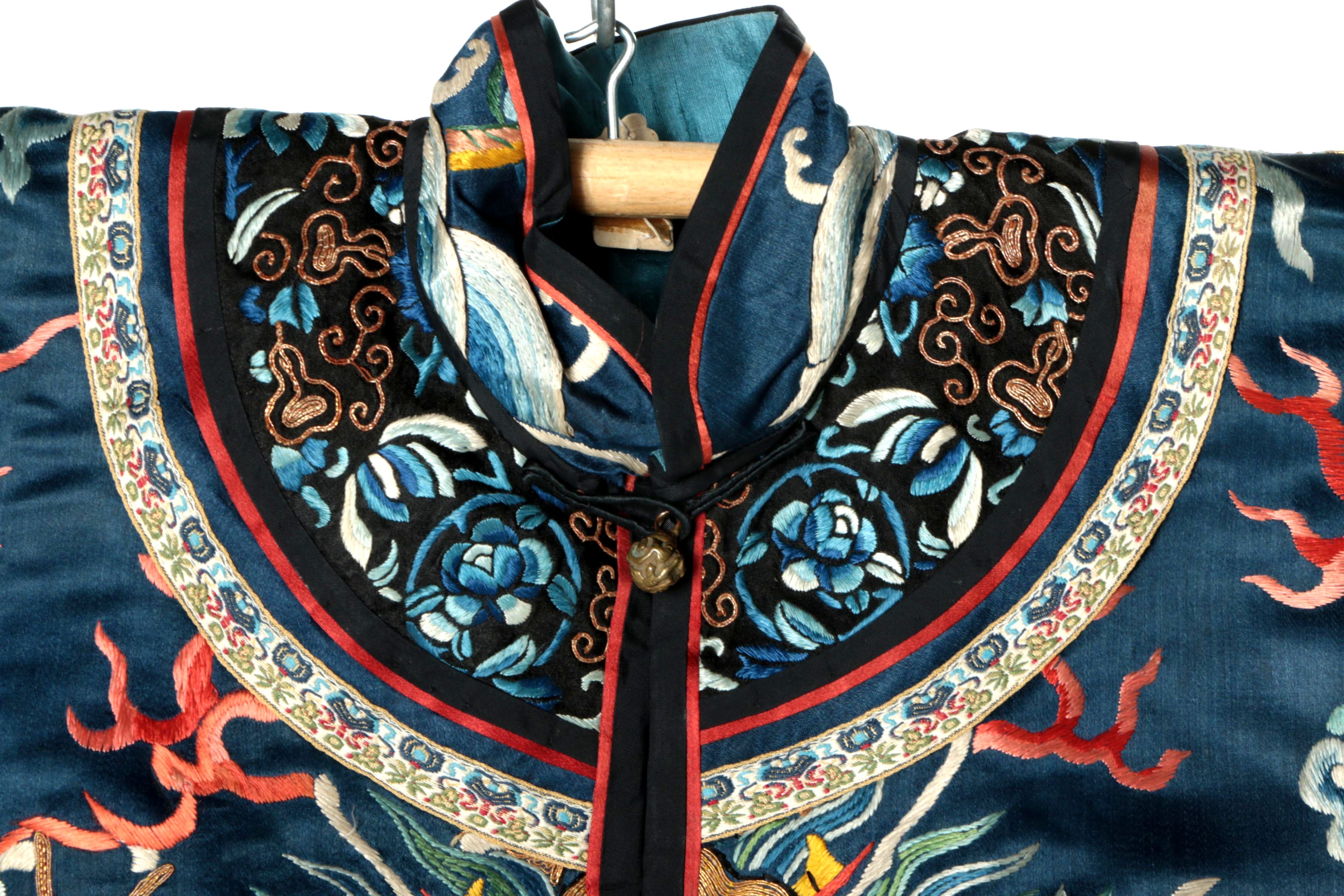 Women's Late Qing Dynasty Chinese Hand-Embroidered Silk Dragon Robe