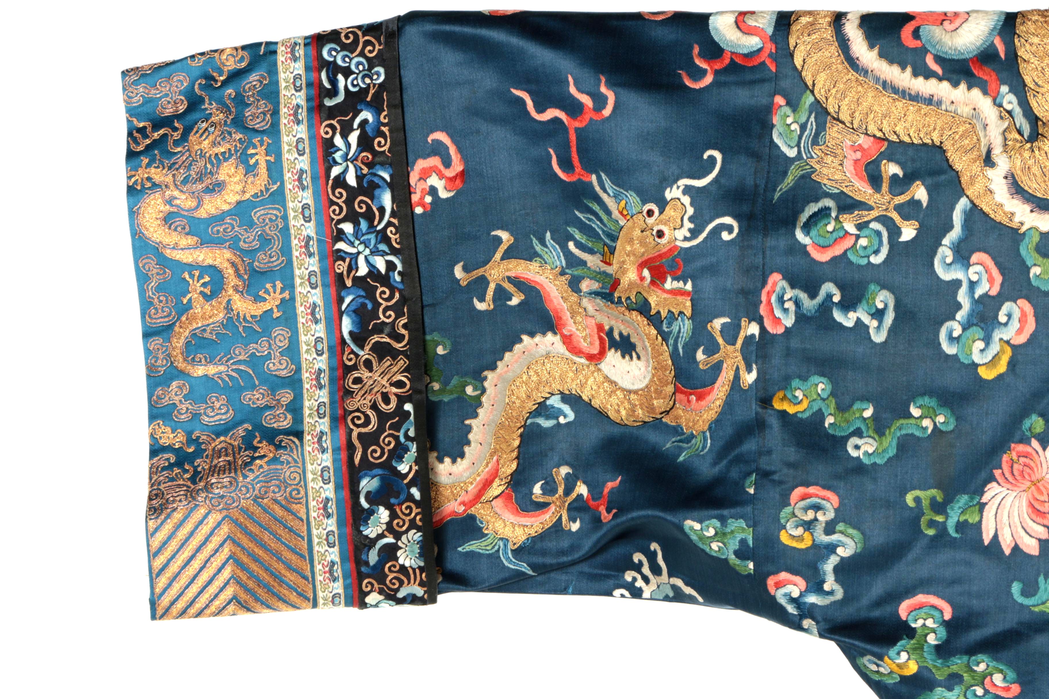 Women's Late Qing Dynasty Chinese Hand-Embroidered Silk Dragon Robe