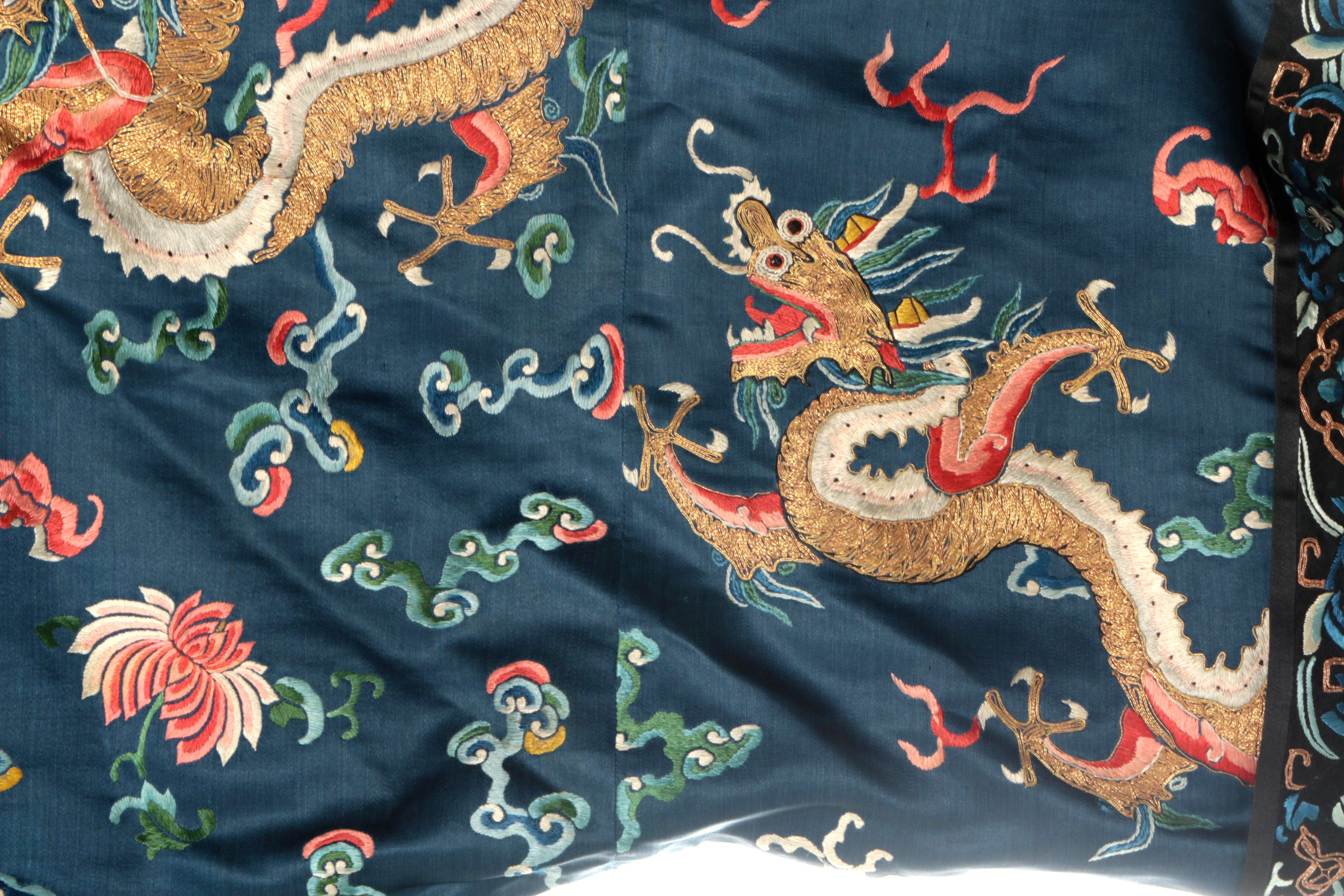 Women's Late Qing Dynasty Chinese Hand-Embroidered Silk Dragon Robe