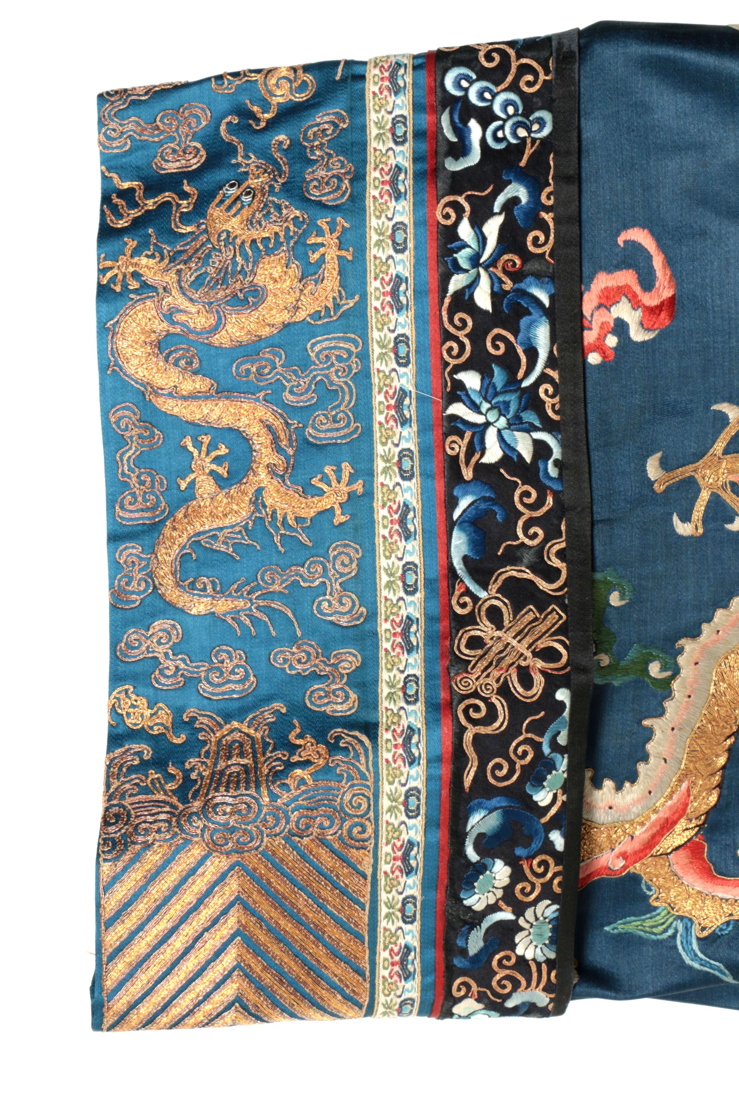 Women's Late Qing Dynasty Chinese Hand-Embroidered Silk Dragon Robe