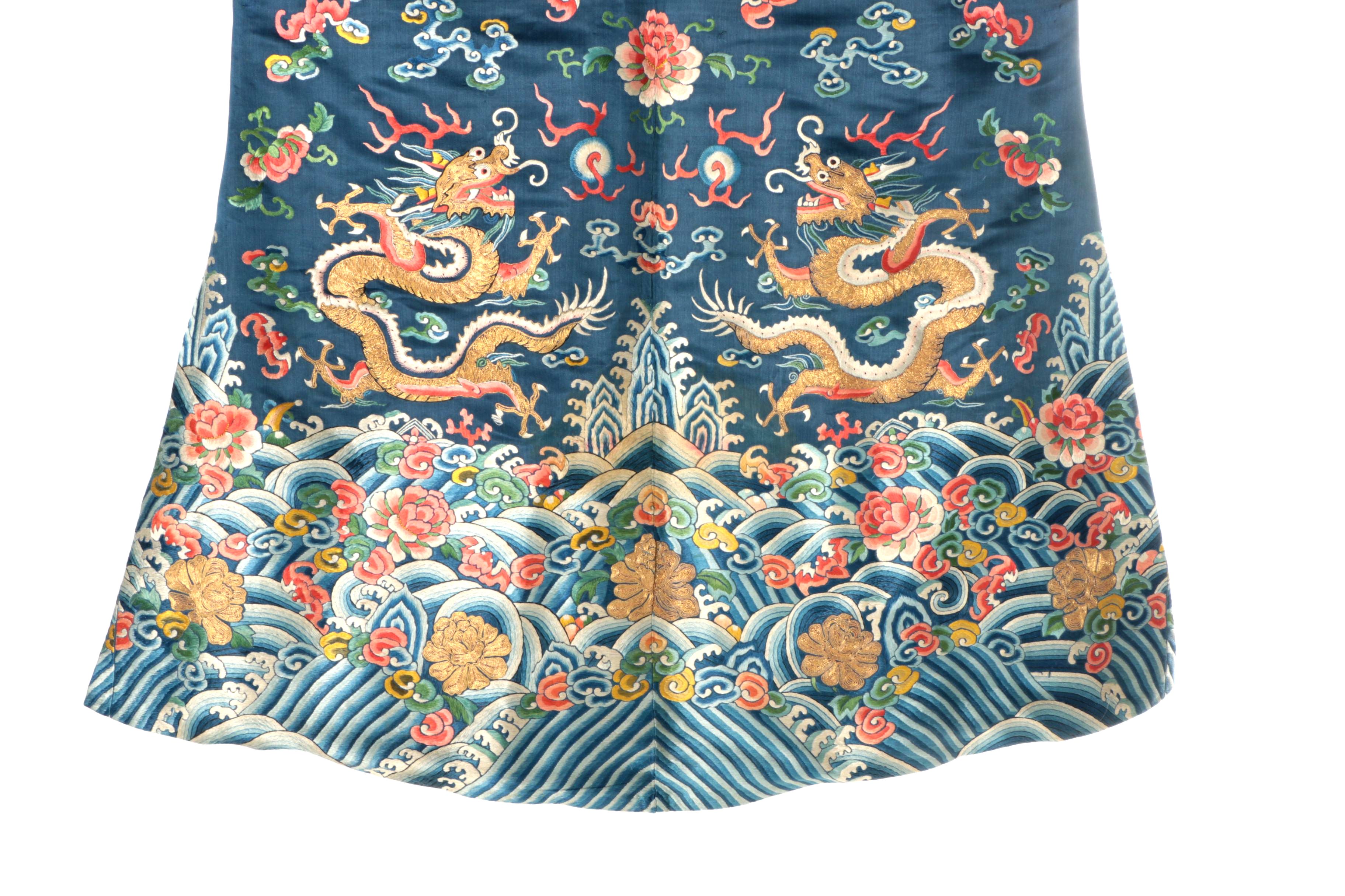 Women's Late Qing Dynasty Chinese Hand-Embroidered Silk Dragon Robe