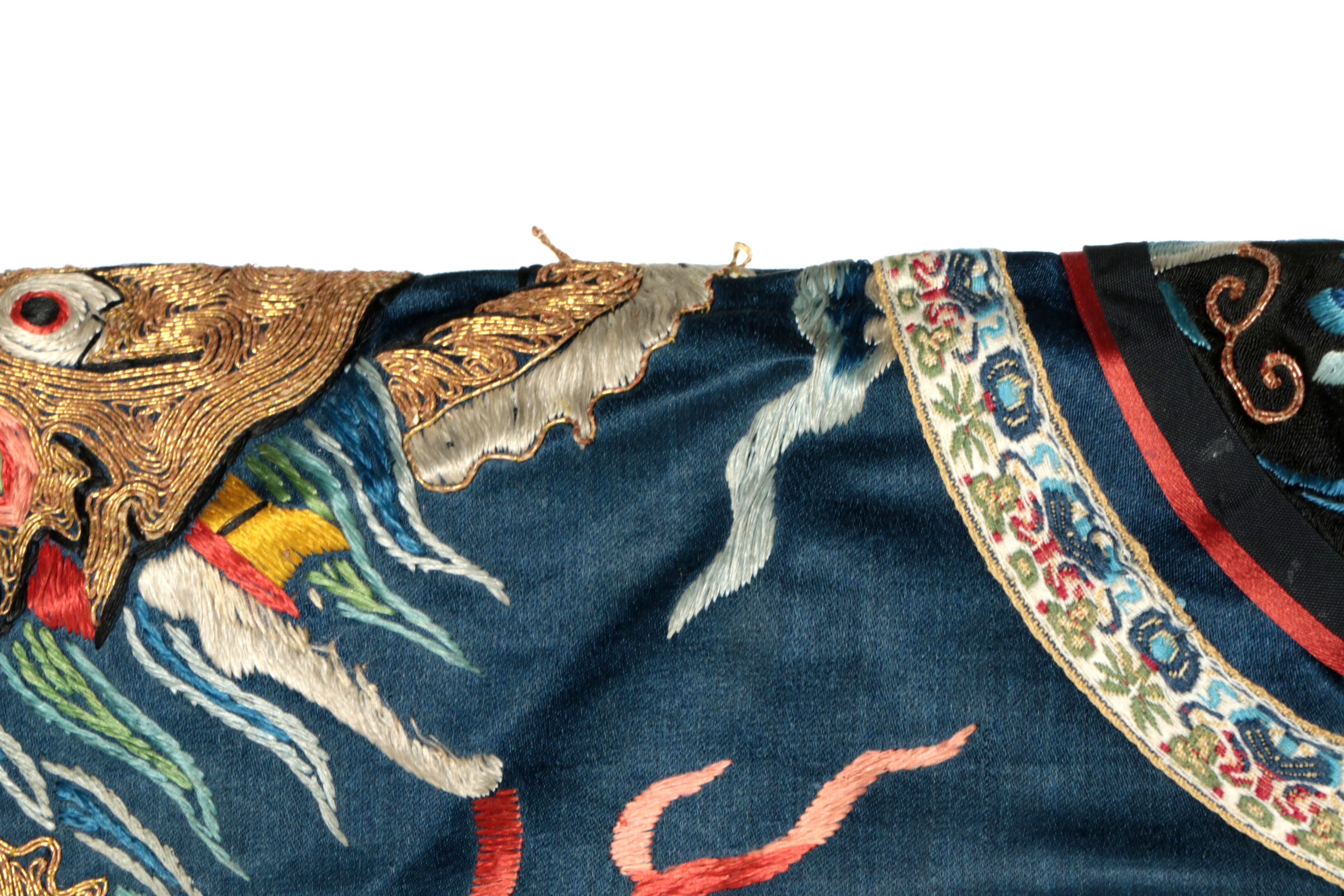 Women's Late Qing Dynasty Chinese Hand-Embroidered Silk Dragon Robe