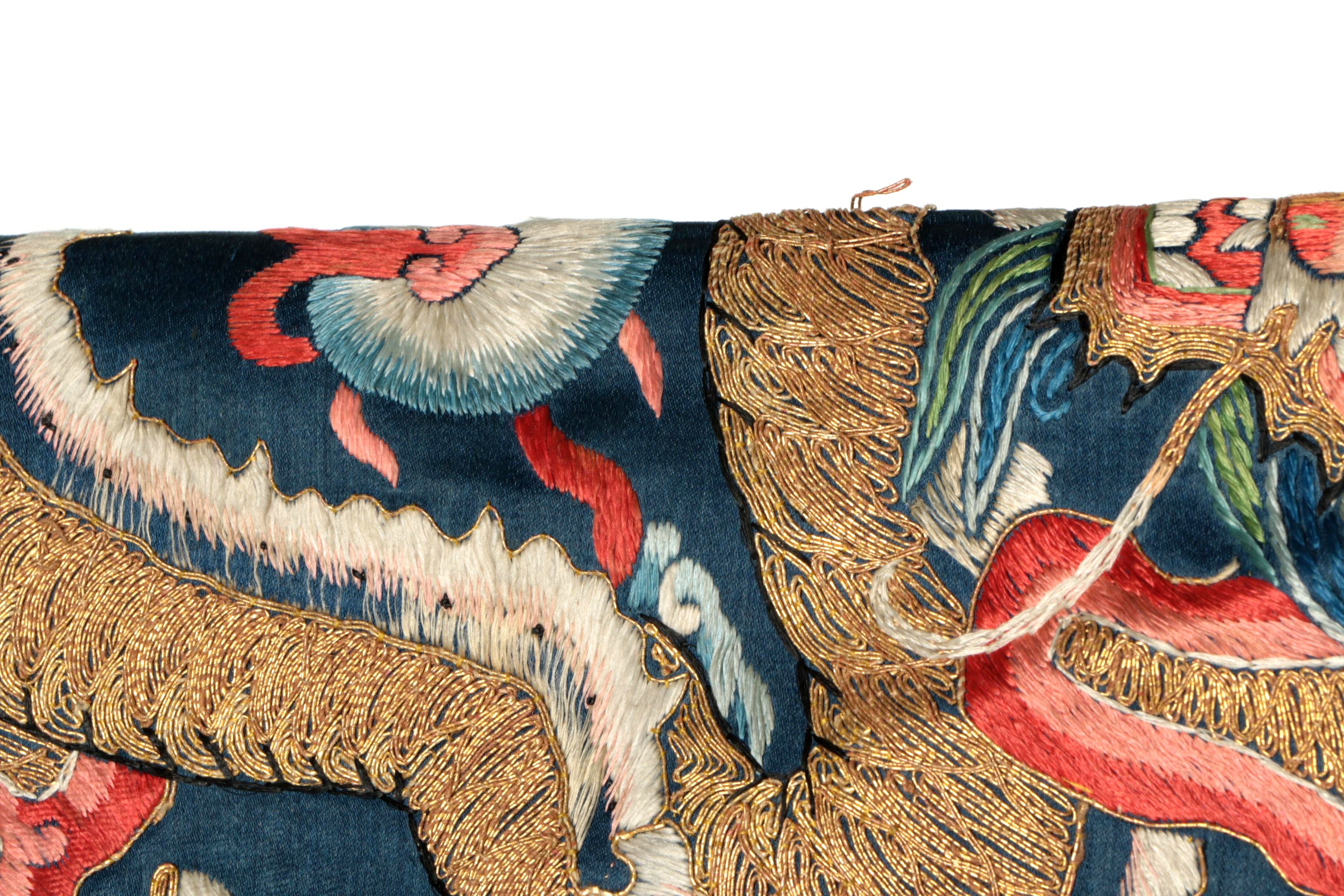 Women's Late Qing Dynasty Chinese Hand-Embroidered Silk Dragon Robe