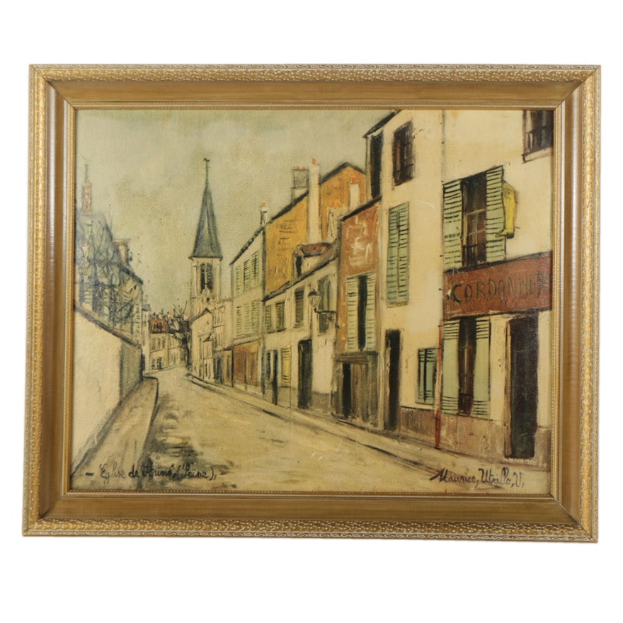 Offset Lithograph on Paperboard After Maurice Utrillo "Eglise de Stains"