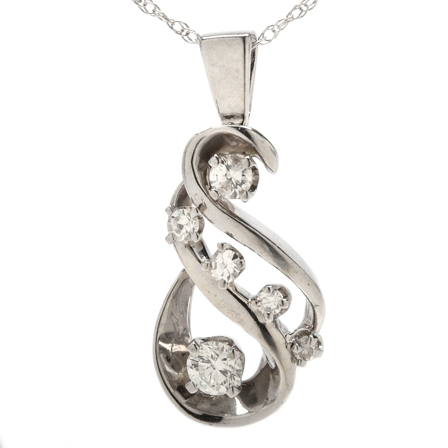 14K White Gold Diamond Infinity Pendant Necklace