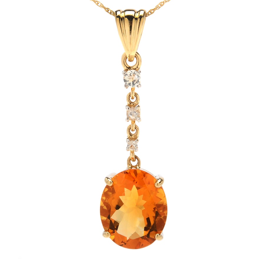 14K Yellow Gold Citrine and Topaz Pendant Necklace