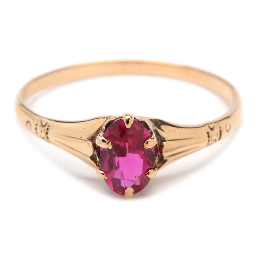 10K Gold and Synthetic Ruby Solitaire Ring