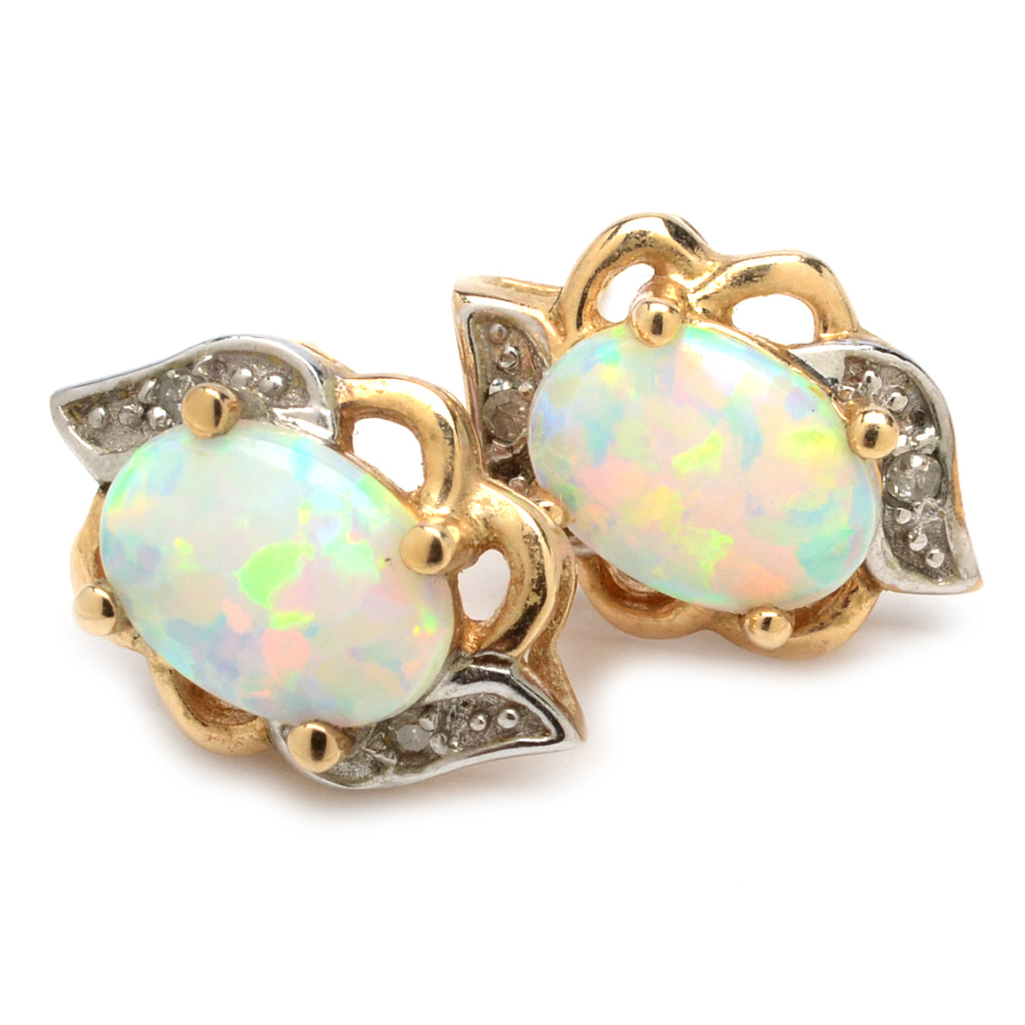 10K Yellow Gold Synthetic Opal and Diamond Earrings