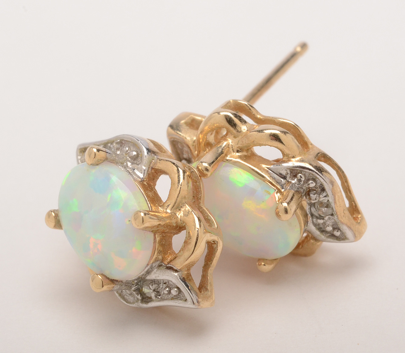 10K Yellow Gold Synthetic Opal and Diamond Earrings
