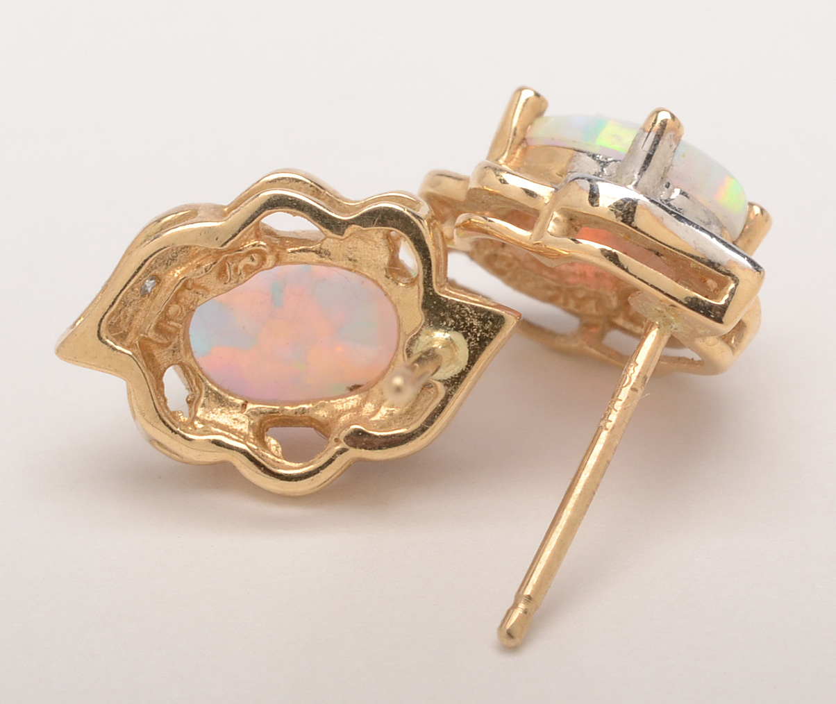 10K Yellow Gold Synthetic Opal and Diamond Earrings