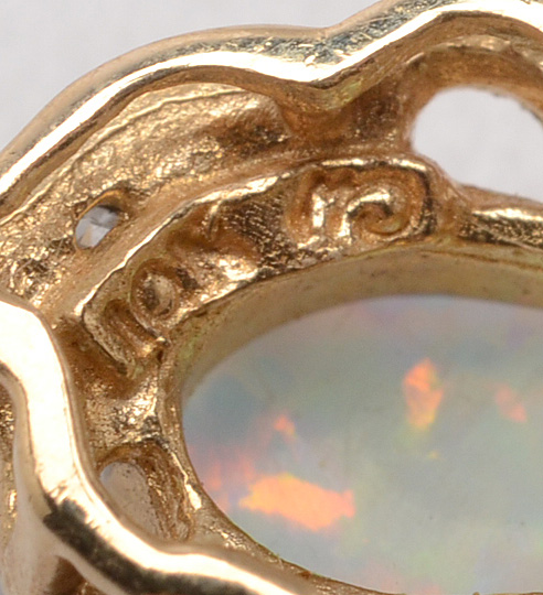 10K Yellow Gold Synthetic Opal and Diamond Earrings