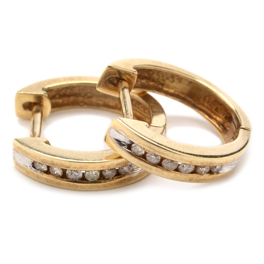 10K Yellow Gold Diamond Huggie Earrings