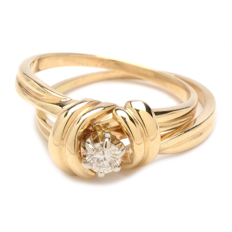 14K Yellow Gold Diamond Solitaire and Contoured Enhancer Band