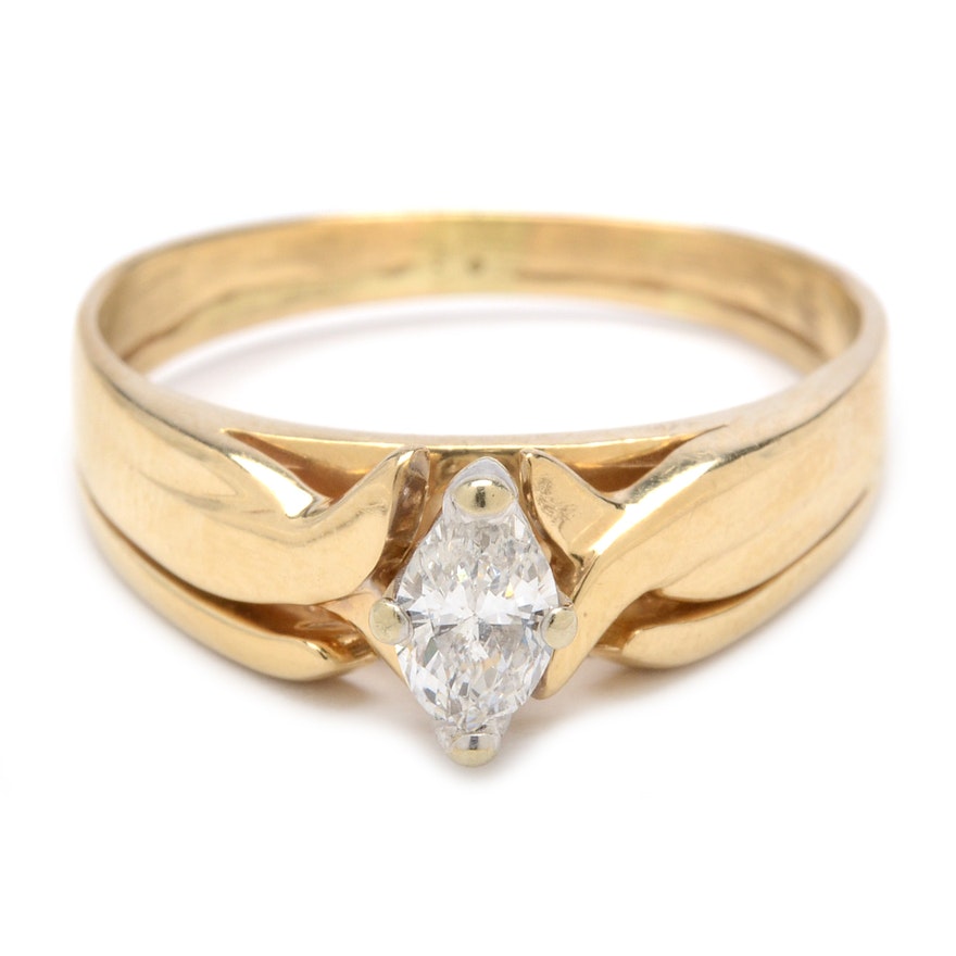 14K Yellow Gold and Diamond Ring