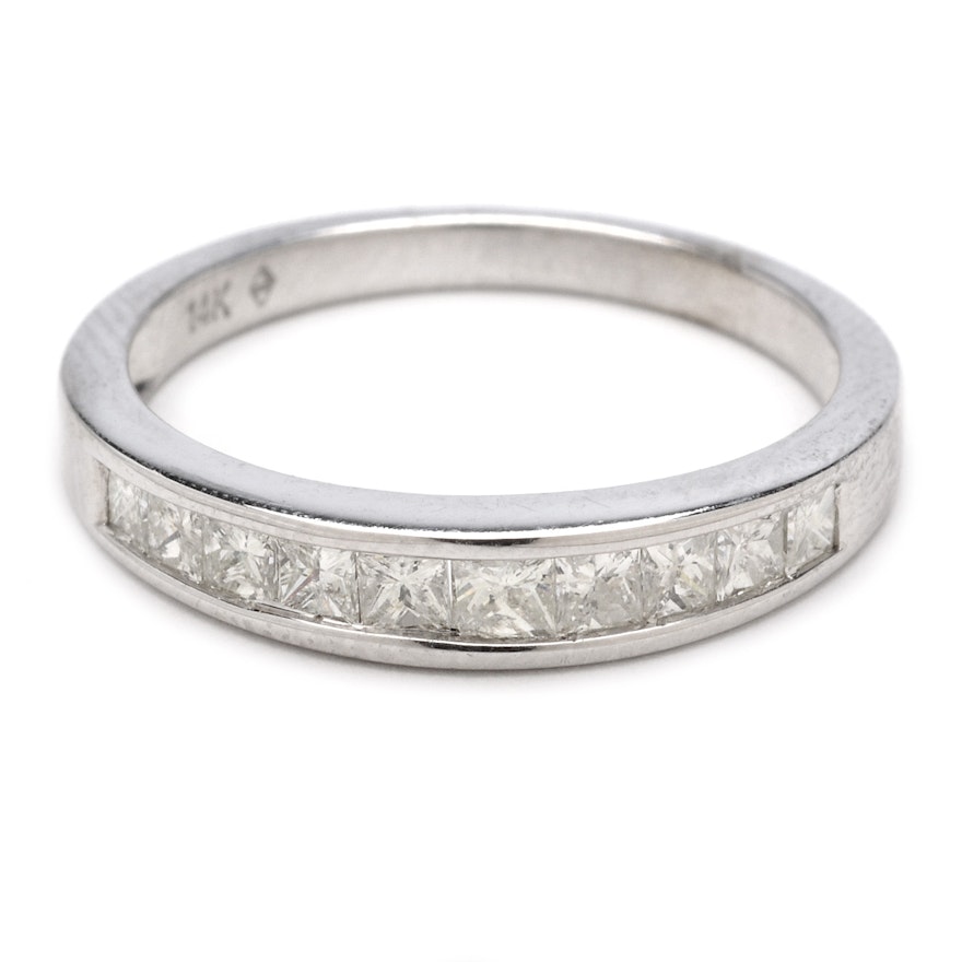 14K White Gold Band with Diamonds