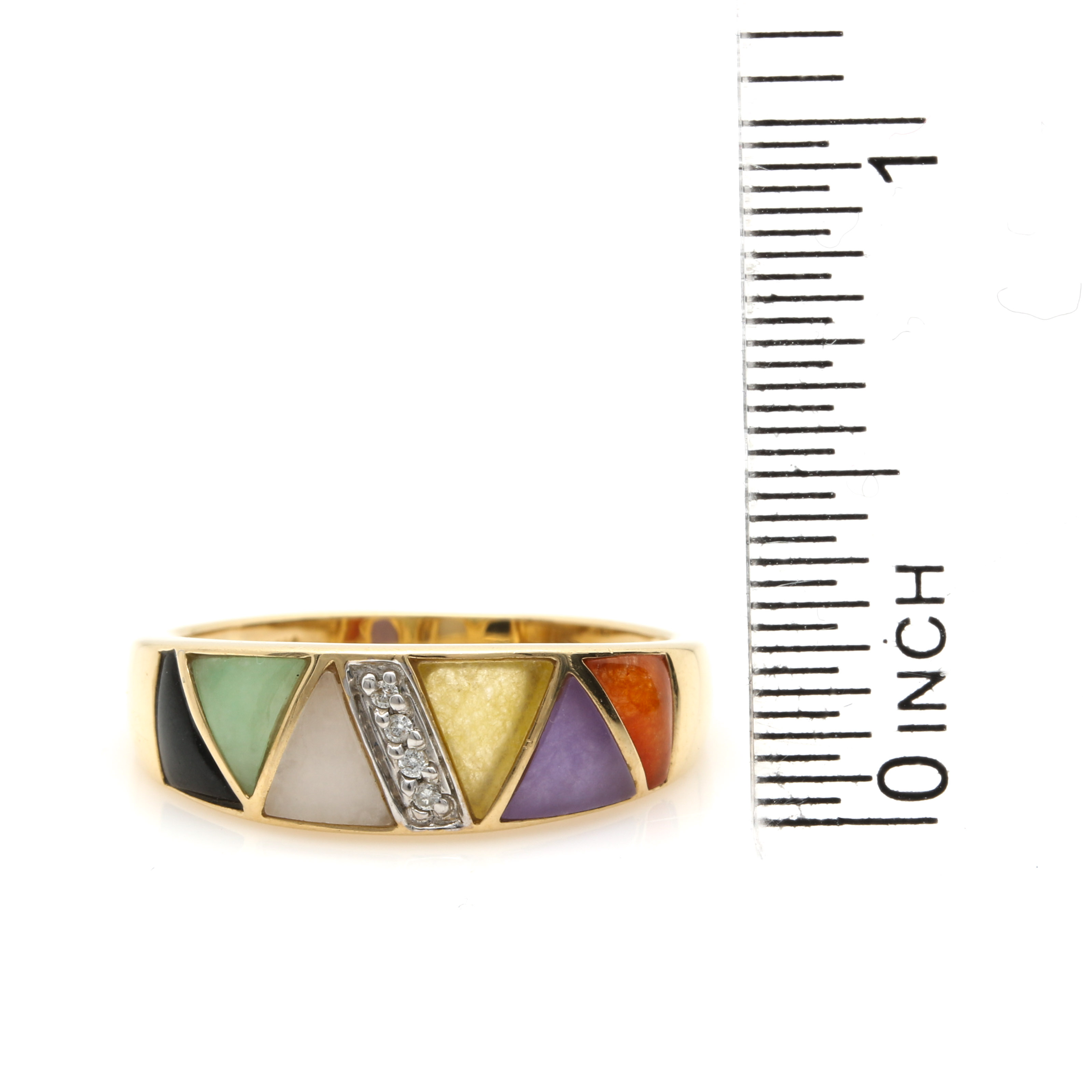 14K Yellow Gold Jadeite, Nephrite and Diamond Ring