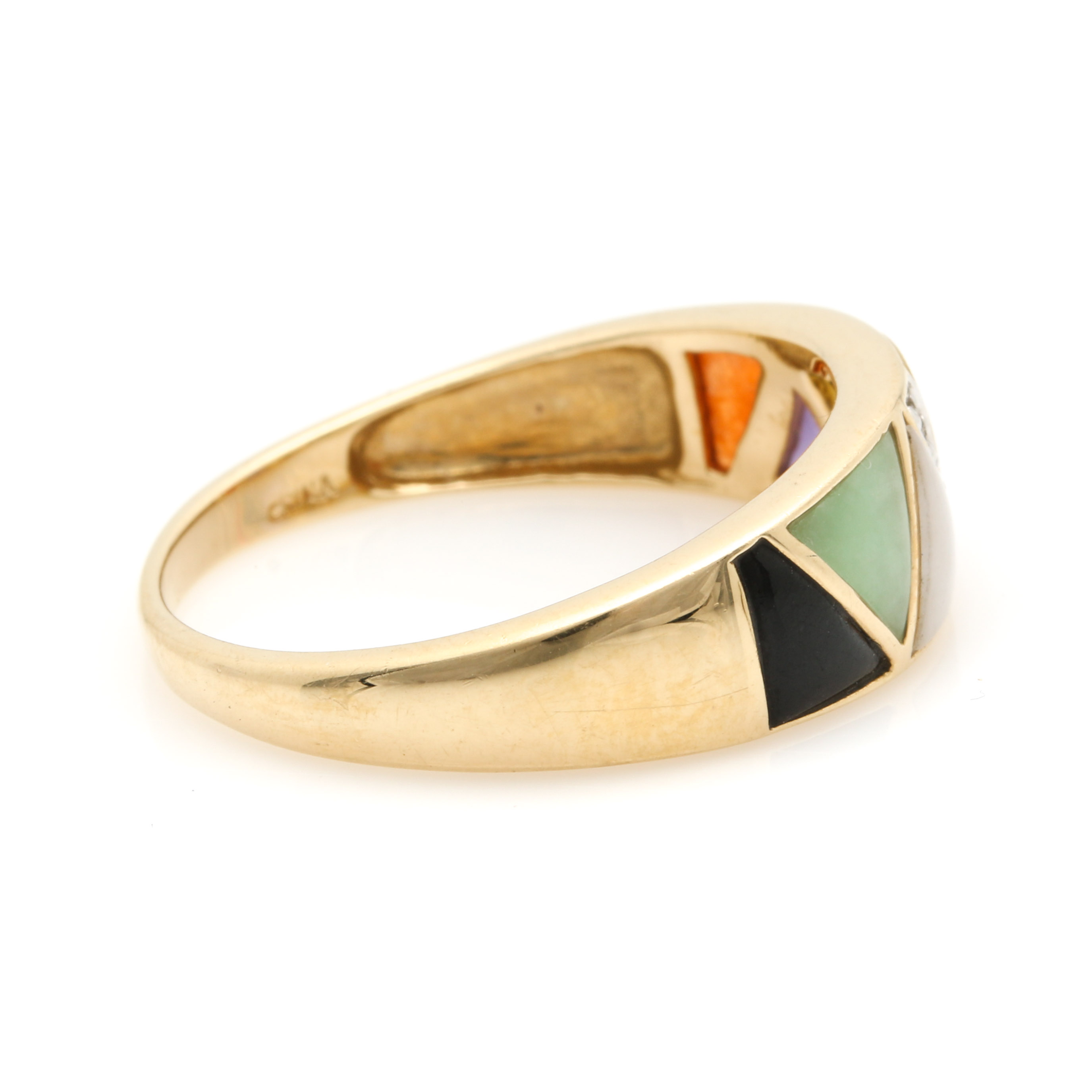 14K Yellow Gold Jadeite, Nephrite and Diamond Ring