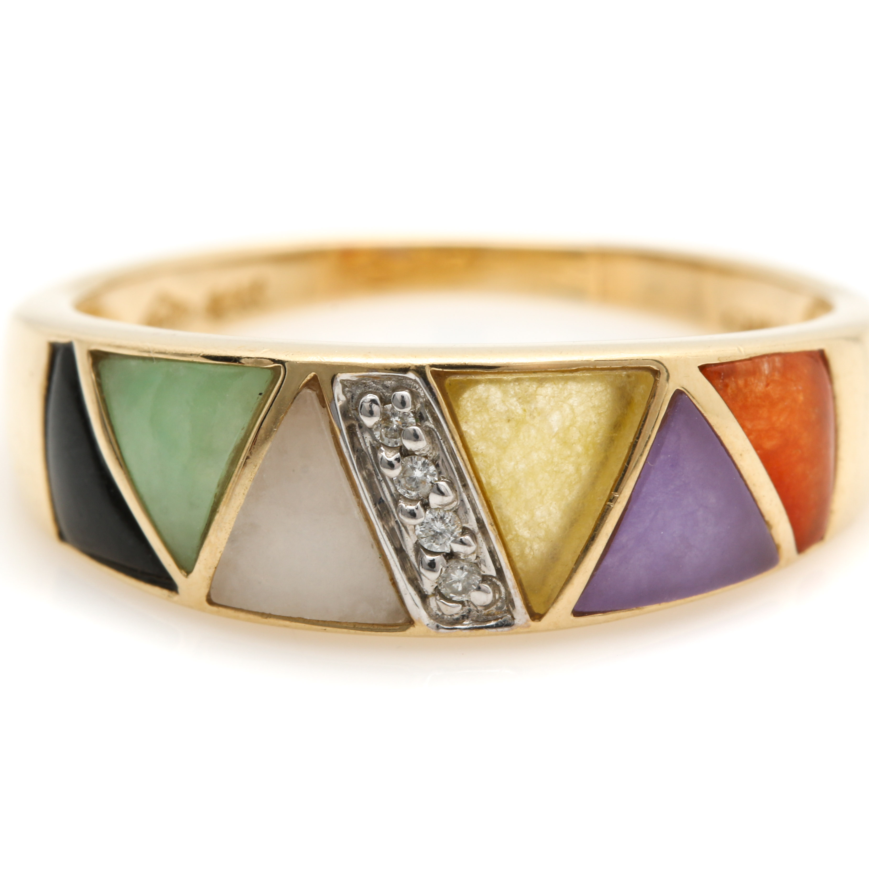 14K Yellow Gold Jadeite, Nephrite and Diamond Ring