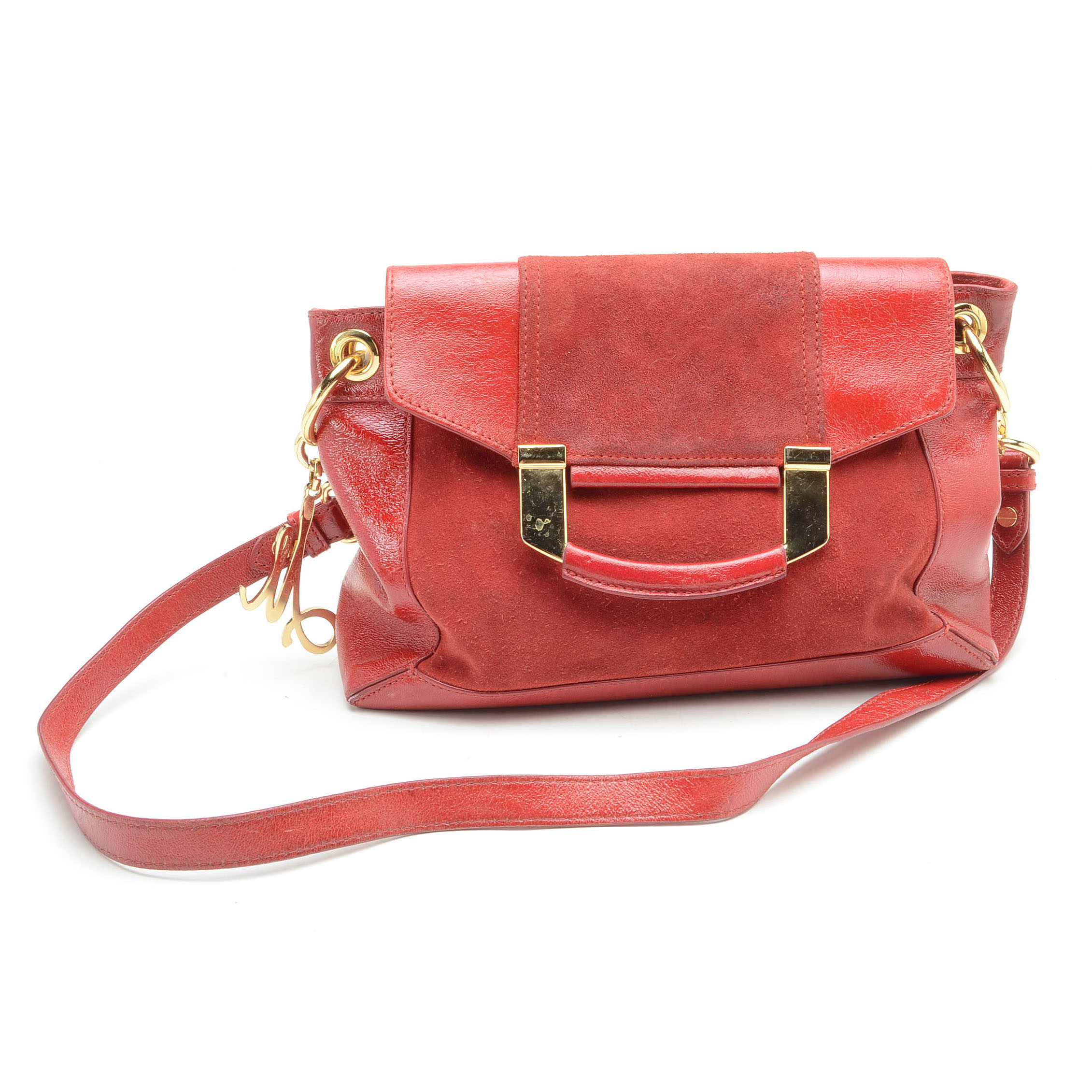 Milly Red Patent Leather and Suede Handbag