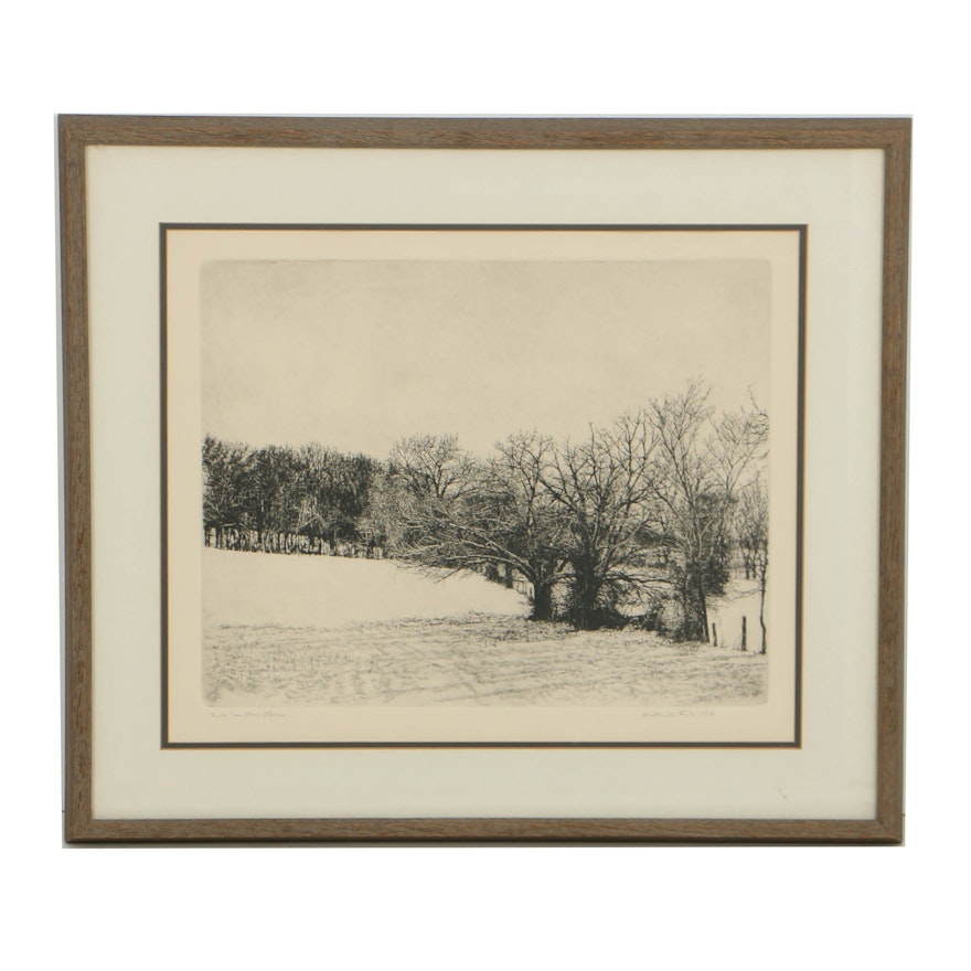 Herbert Fink Signed Etching on Paper "Dick Sanders Farm"