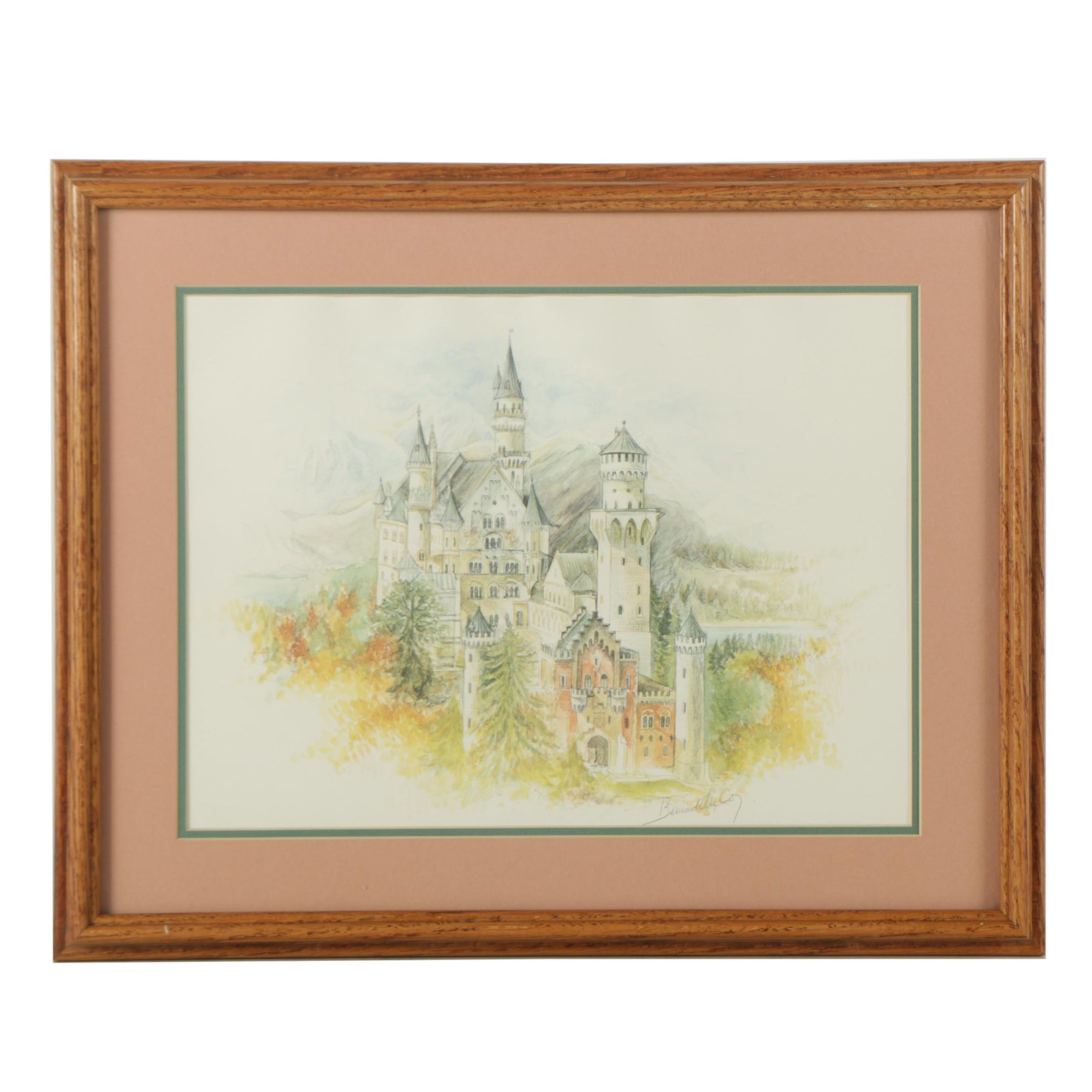 Offset Lithograph on Paper After Bernadette Coy's "Neuschwanstein Castle"