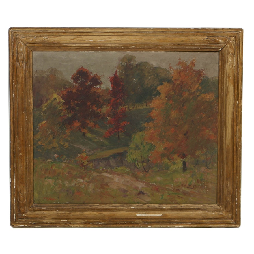 George Herbert Baker Oil Painting on Canvas Autumnal Landscape