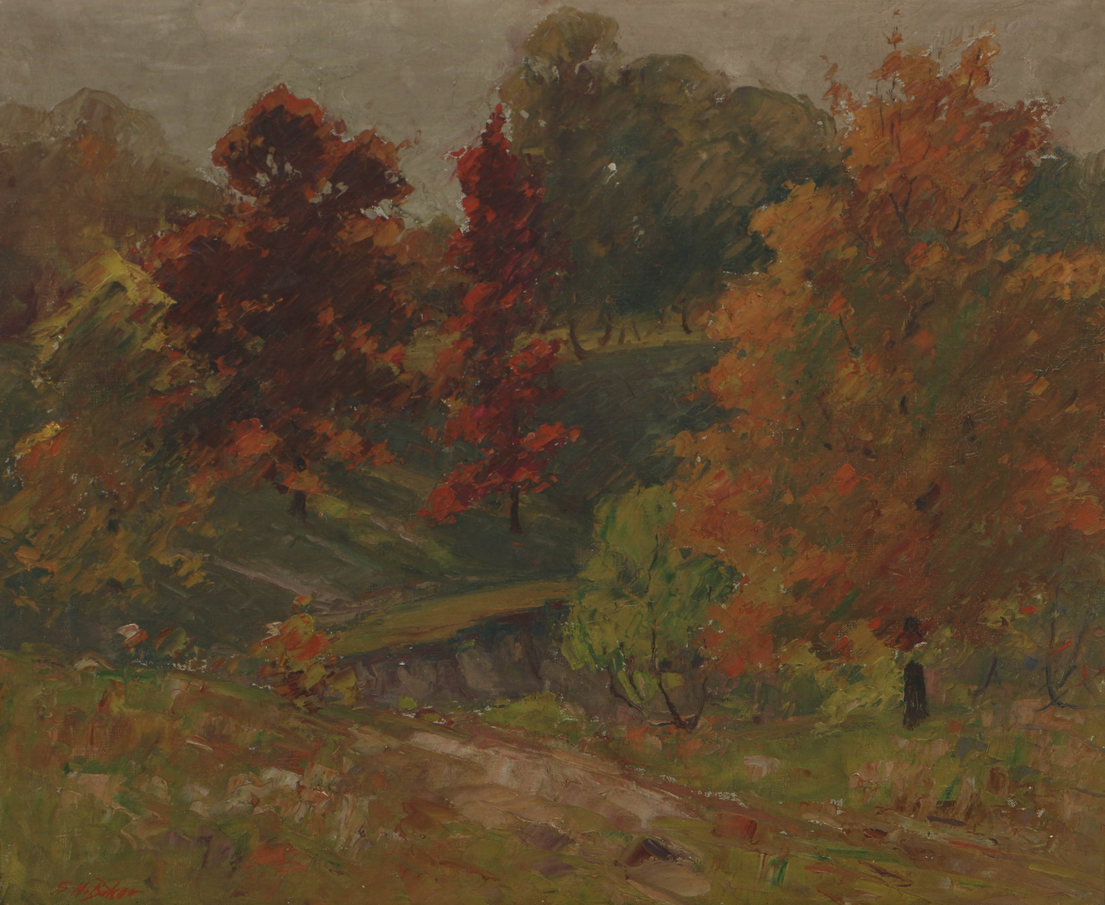 George Herbert Baker Oil Painting on Canvas Autumnal Landscape