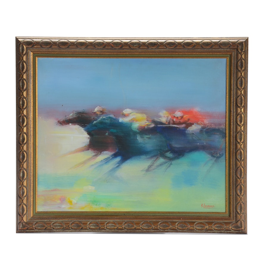 Armand Lourenco Oil Painting on Canvas of Horse Race