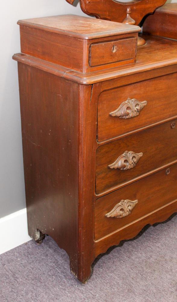 Victorian Walnut Dresser with Wishbone Mirror