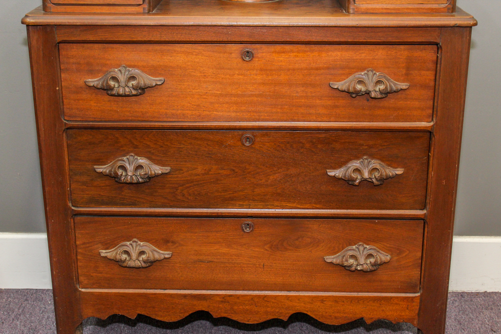 Victorian Walnut Dresser with Wishbone Mirror