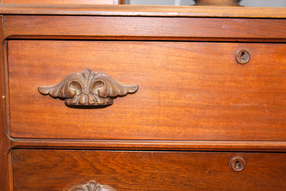 Victorian Walnut Dresser with Wishbone Mirror