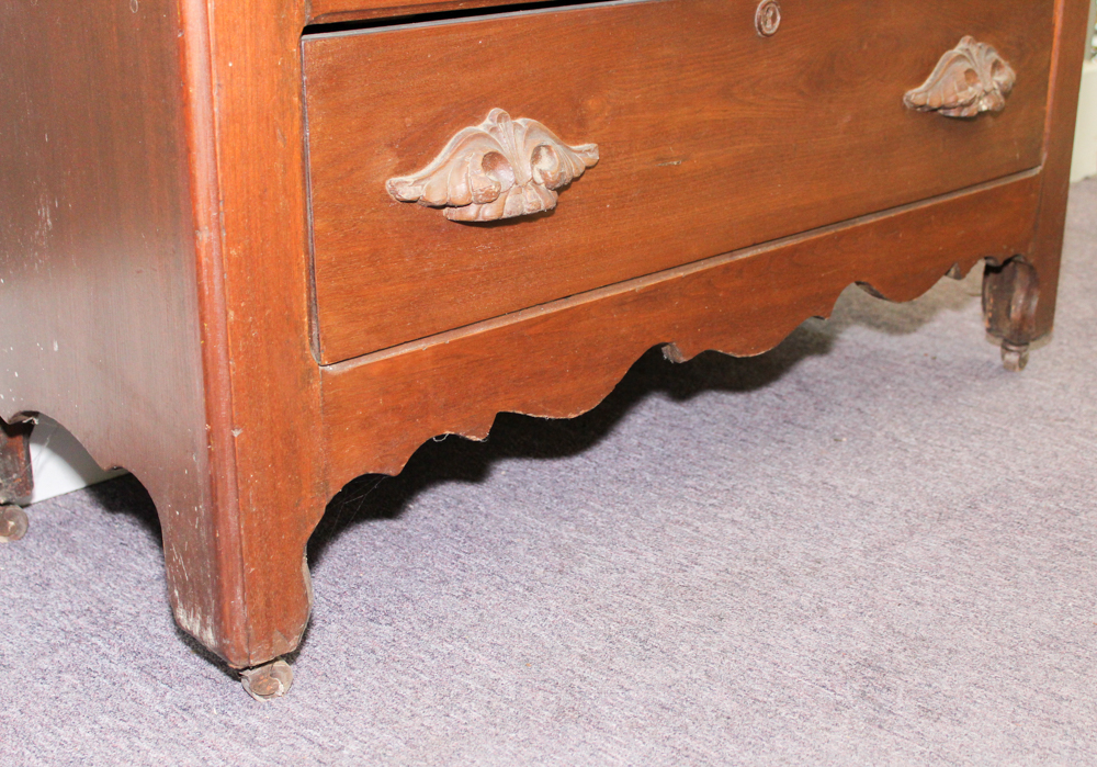 Victorian Walnut Dresser with Wishbone Mirror