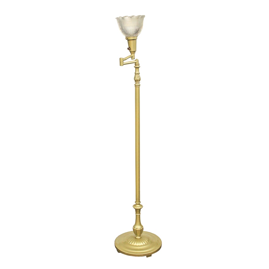 Brass Swing Arm Torchiere Floor Lamp