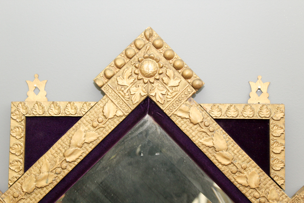 Antique Gilded Wood and Gesso Wall Mirror with Velvet Trim