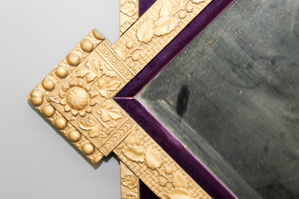 Antique Gilded Wood and Gesso Wall Mirror with Velvet Trim
