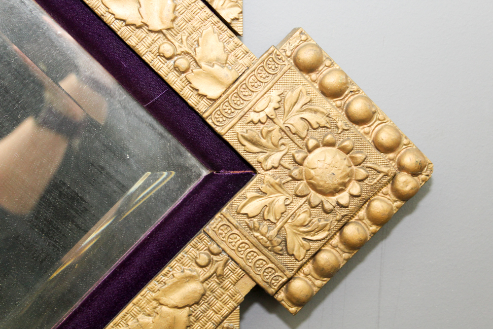 Antique Gilded Wood and Gesso Wall Mirror with Velvet Trim