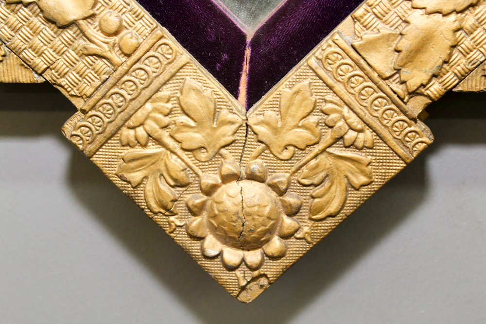 Antique Gilded Wood and Gesso Wall Mirror with Velvet Trim