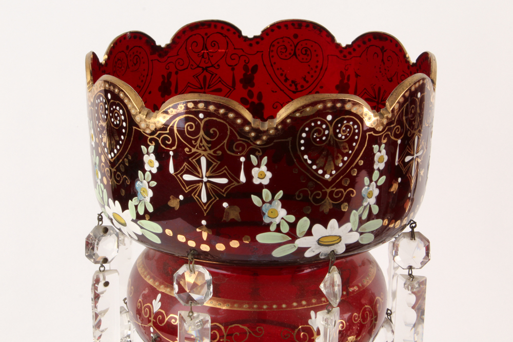 Antique Hand-Painted Bohemian Glass Mantel Lustres