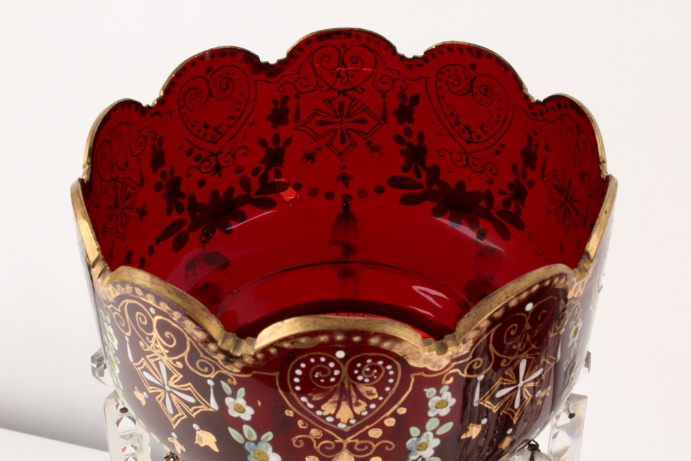 Antique Hand-Painted Bohemian Glass Mantel Lustres