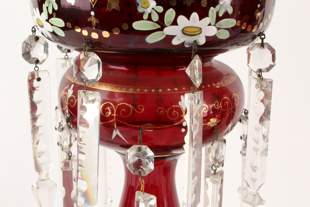 Antique Hand-Painted Bohemian Glass Mantel Lustres