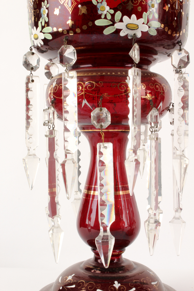 Antique Hand-Painted Bohemian Glass Mantel Lustres