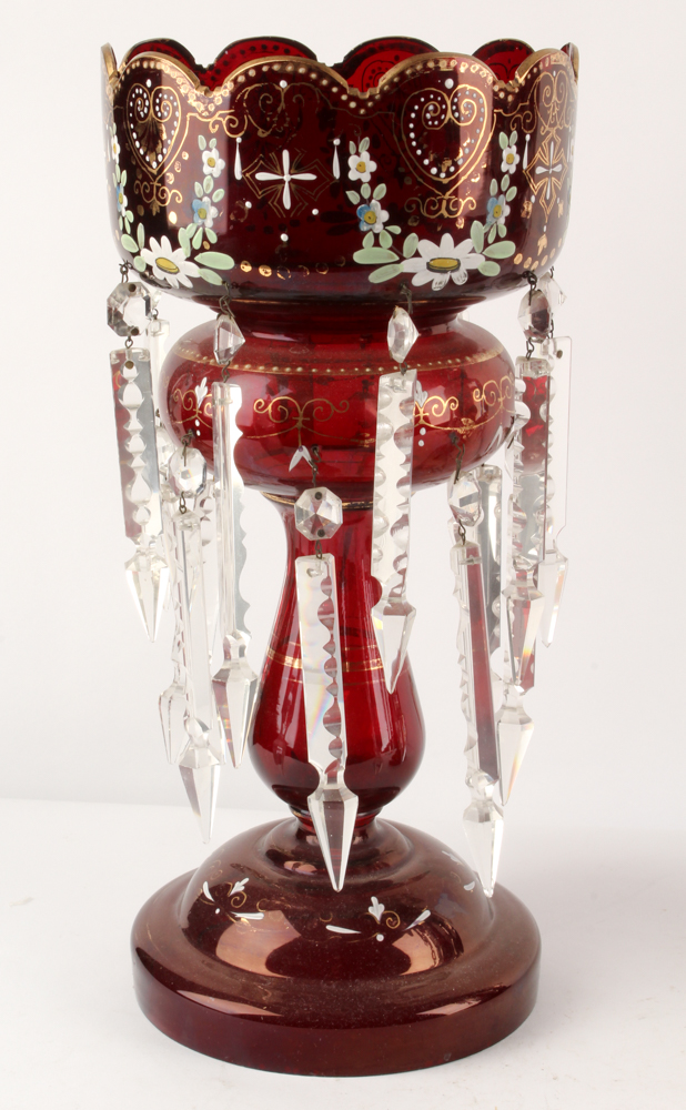 Antique Hand-Painted Bohemian Glass Mantel Lustres