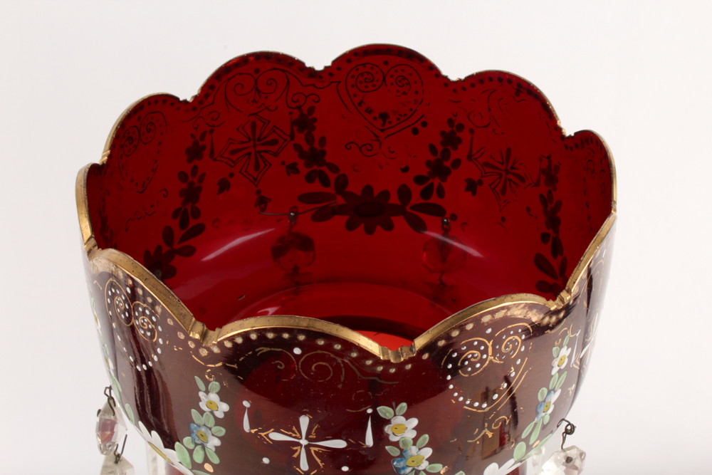 Antique Hand-Painted Bohemian Glass Mantel Lustres