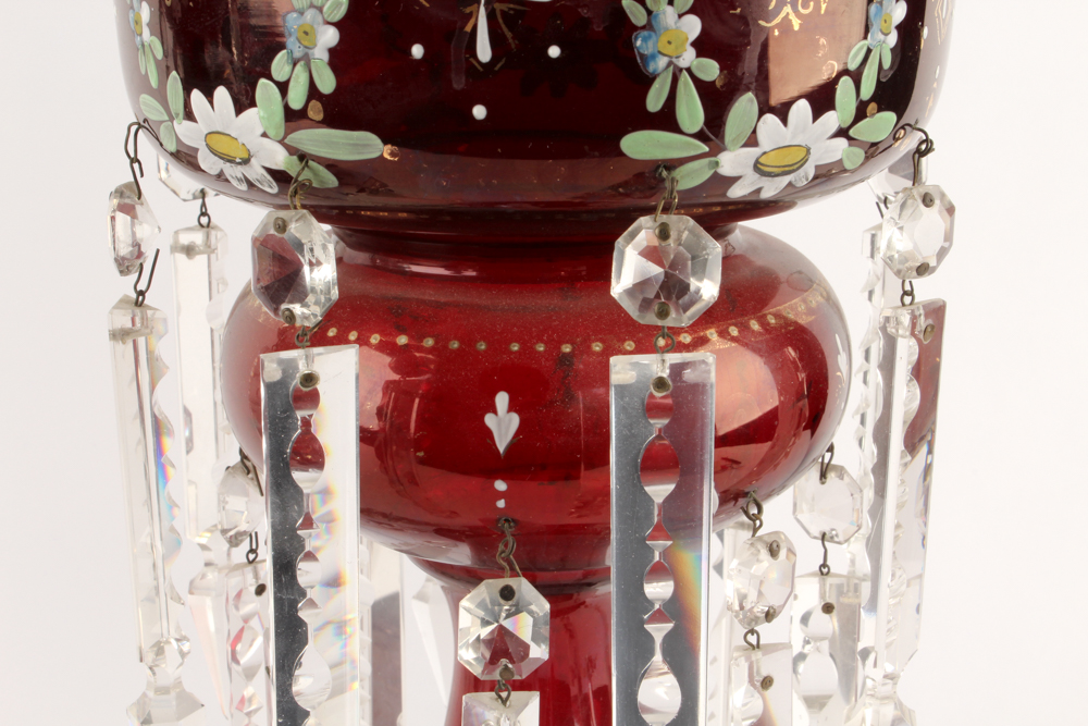 Antique Hand-Painted Bohemian Glass Mantel Lustres