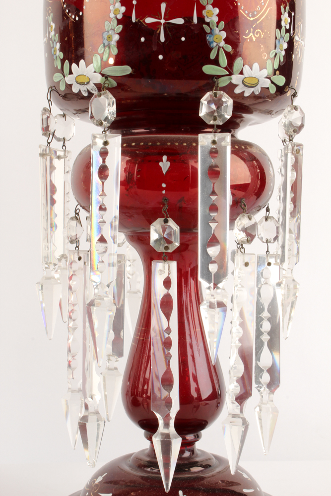 Antique Hand-Painted Bohemian Glass Mantel Lustres