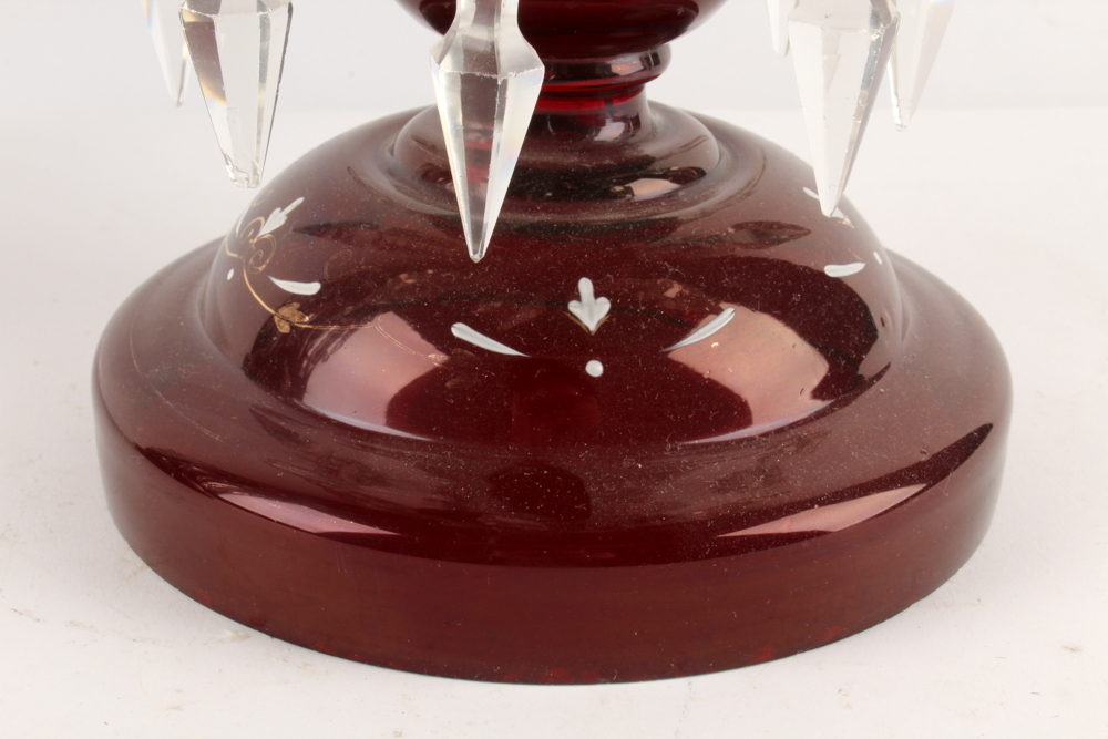 Antique Hand-Painted Bohemian Glass Mantel Lustres