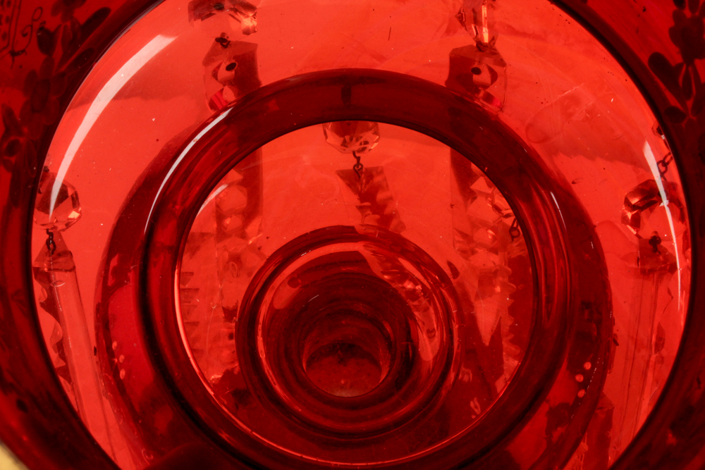 Antique Hand-Painted Bohemian Ruby Glass Mantel Lustres